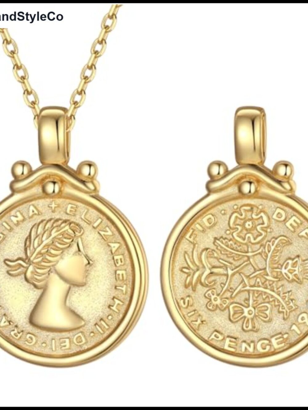Sterling Silver Round Coin Pendant Necklace 14k Gold Plated Dainty Vintage